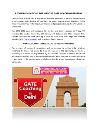 New GATE Coaching in Delhi PDF