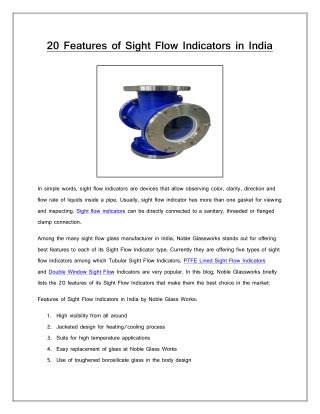 20 Features of Sight Flow Indicators in India