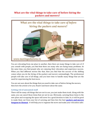 What are the vital things to take care of before hiring the packers and movers?