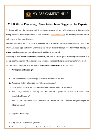 25  Brilliant Psychology Dissertation Ideas Suggested by Experts