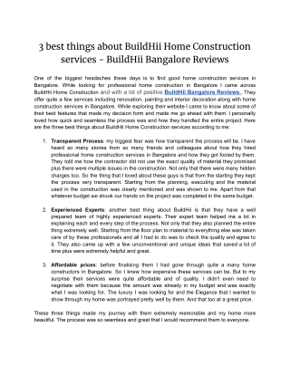 3 best things about BuildHii Home Construction services - BuildHii Bangalore Reviews
