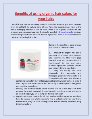 Benefits of using organic hair colors for your hairs