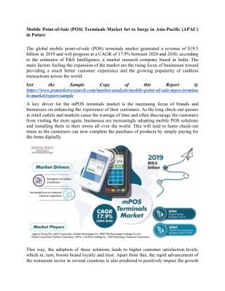 Mobile POS Terminals Market to Grow Due to Growing Trend of Digital Payments