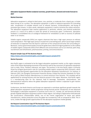 Adsorption Equipment Market analytical overview, growth factors, demand and trends forecast to 2027