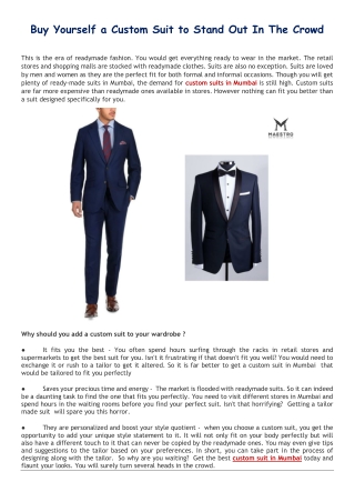 Buy Yourself a Custom Suit to Stand Out In The Crowd