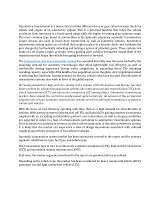 Transmission System In Automobile Market