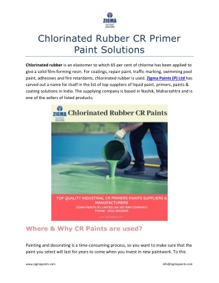 Chlorinated Rubber CR Primer Paint Solutions