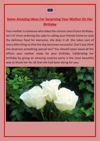 Some Amazing Ideas For Surprising Your Mother On Her Birthday