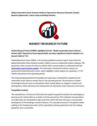 Automotive Smart Antenna Market Is Expected to Showcase Extensive Growth