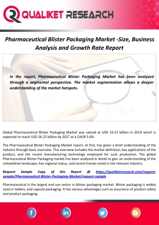 Pharmaceutical Blister Packaging Market Size, Demand and Forecast Report by 2027