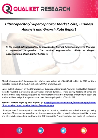 Ultracapacitor/ Supercapacitor Market 2020-2027 : Global Analysis and Forecast Report