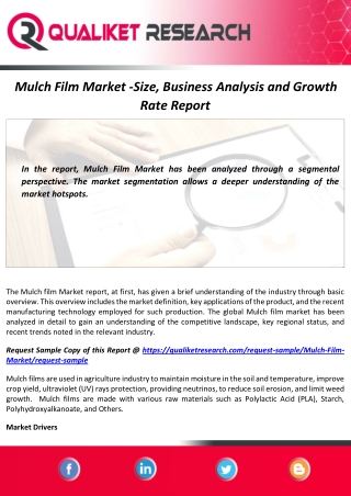Mulch Film Market Size, Demand, Industry Analysis and Forecast Report to 2027