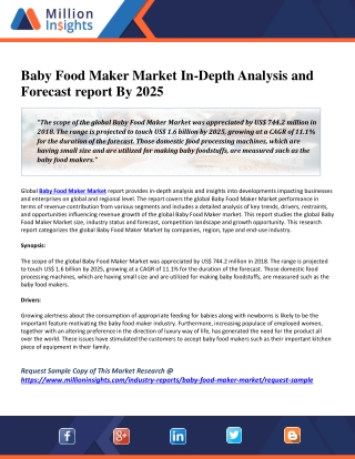 Baby Food Maker Market In-Depth Analysis and Forecast report By 2025