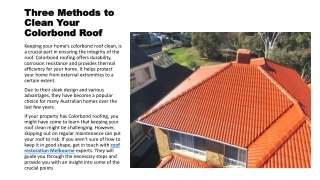 Three Methods to Clean Your Colorbond Roof