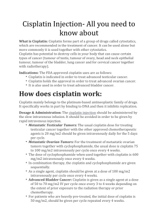 Cisplatin Injection- All you need to know about