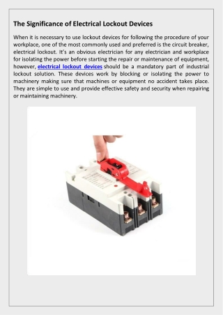 The Significance of Electrical Lockout Devices