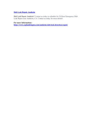 Slab Leak Repair Anaheim Hills