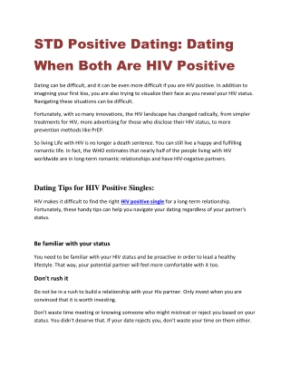 STD Positive Dating : Dating When Both are HIV Positive