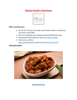 Cilantro Hearth's Inheritance Menu – 5% Off - Malvern East, VIC