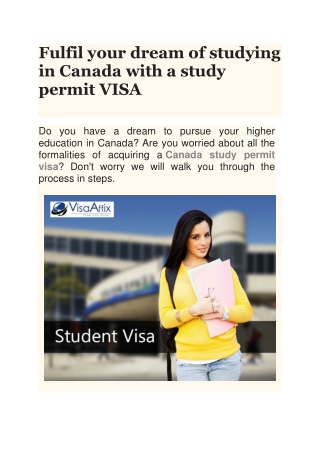 Fulfil your dream of studying in Canada with a study permit VISA