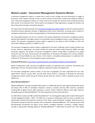 Document Management Systems Market | Industry Analysis and Market Forecast to 2023 | MarketsandMarkets