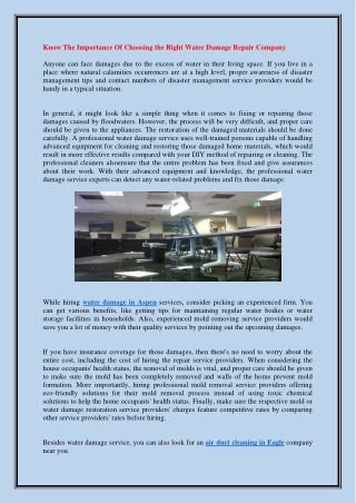 Know The Importance Of Choosing the Right Water Damage Repair Company