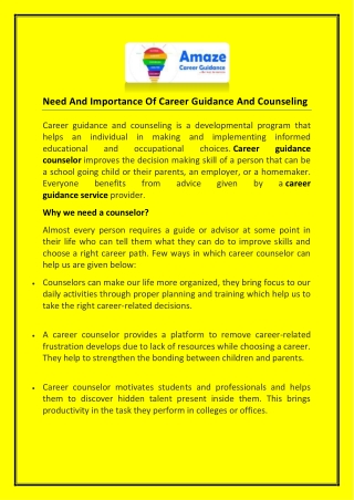 Need And Importance Of Career Guidance And Counseling