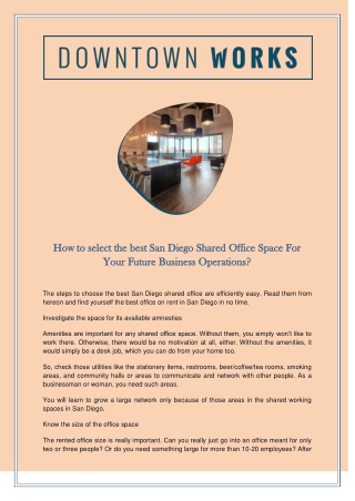 How to select the best San Diego Shared Office Space For Your Future Business Operations?