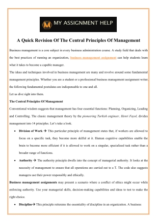 A Quick Revision Of The Central Principles Of Management