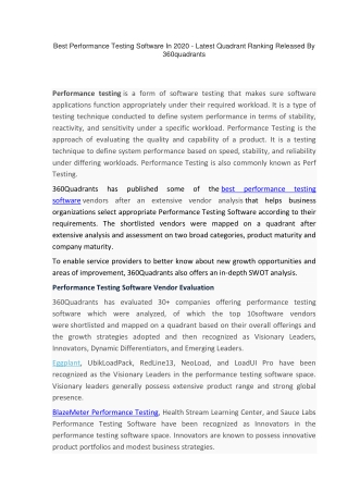 Best Performance Testing Software In 2020 - Latest Quadrant Ranking Released by 360Quadrants