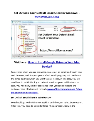 Set Outlook Your Default Email Client in Windows: - Www.Office.Com/Setup