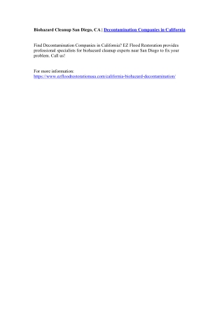 Biohazard Cleanup San Diego, CA | Decontamination Companies in California