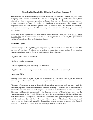 What Rights Shareholder Holds in Joint Stock Company?