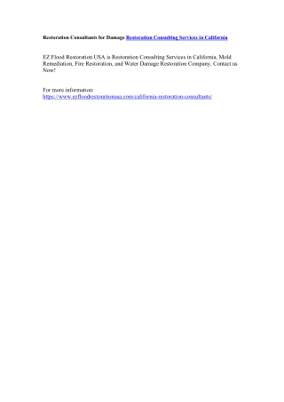Restoration Consultants for Damage Restoration Consulting Services in California