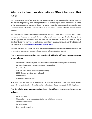 What are the basics associated with an Effluent Treatment Plant (ETP)?