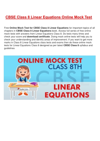 Online mock tests CBSE Class 8 Linear Equations