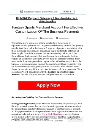 Fantasy Sports Merchant Account For Effective Customization Of The Business Payments