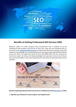 Benefits of Getting Professional SEO Services 2020