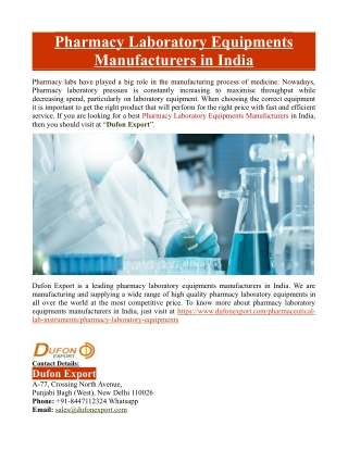 Pharmacy Laboratory Equipments Manufacturers in India