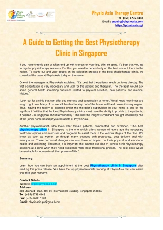 Physiotherapy Clinic Singapore