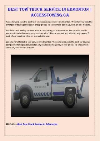 Best Tow Truck Service In Edmonton | Accesstowing.ca