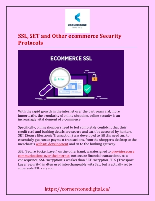 SSL, SET and Other ecommerce Security Protocols