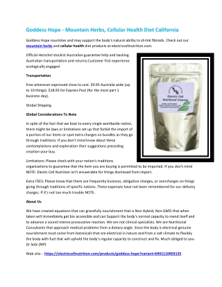 Goddess Hope - Mountain Herbs, Cellular Health Diet California