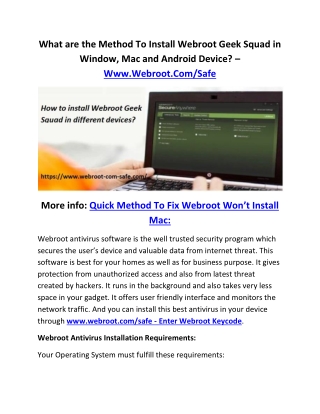 What are the Method To Install Webroot Geek Squad in Window, Mac and Android Device? – Www.Webroot.Com/Safe