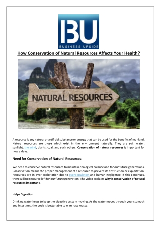 How Conservation of Natural Resources Affects Your Health?