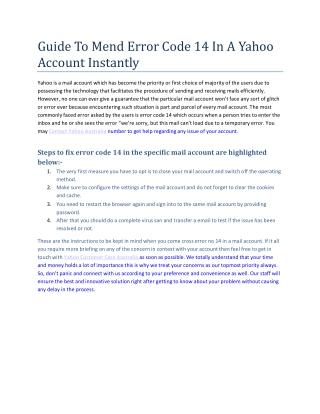 Guide To Mend Error Code 14 In A Yahoo Account Instantly