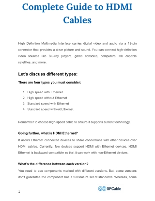 Complete Guide to HDMI Cables