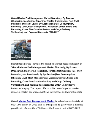 Global Marine Fuel Management Market: Application and Forecasts 2020-2027