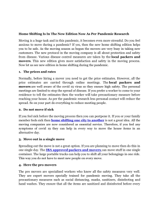 Home Shifting Is In The New Edition Now As Per Pandemic Research