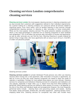 Cleaning services London comprehensive cleaning services